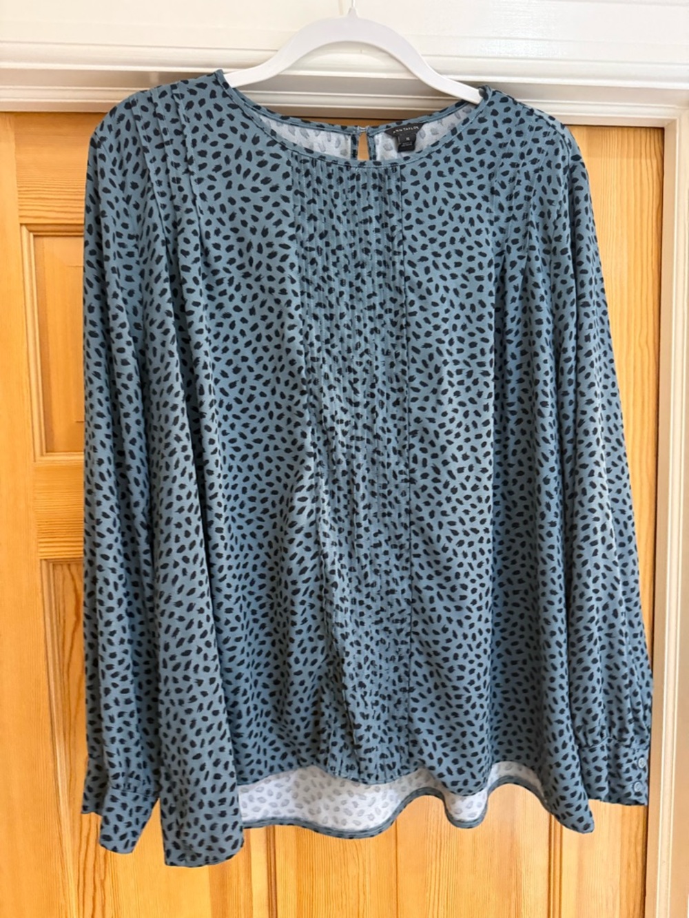 Ann Taylor Blue Printed Long-Sleeve Mixed Media Blouse